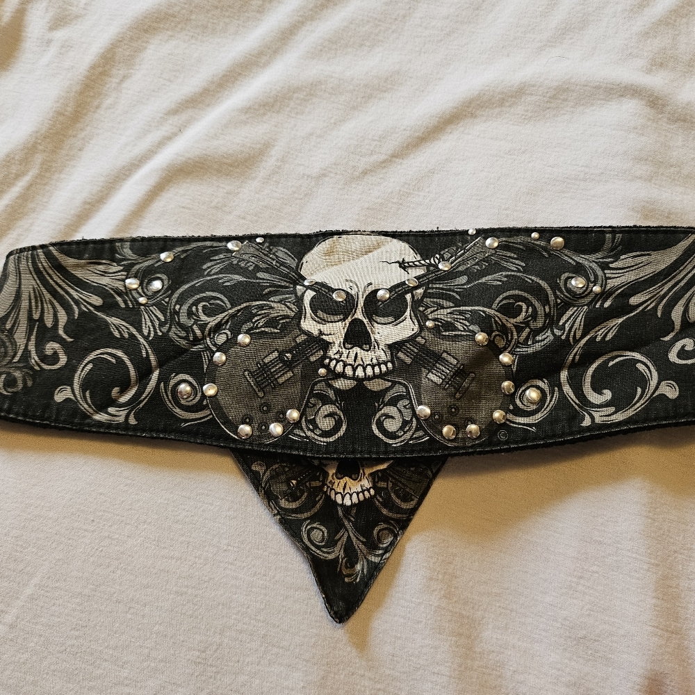 Biker Chop Top Lady Rider Studded Headband w/pony tail adjustment